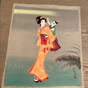 Vintage Japanese painting on silk-